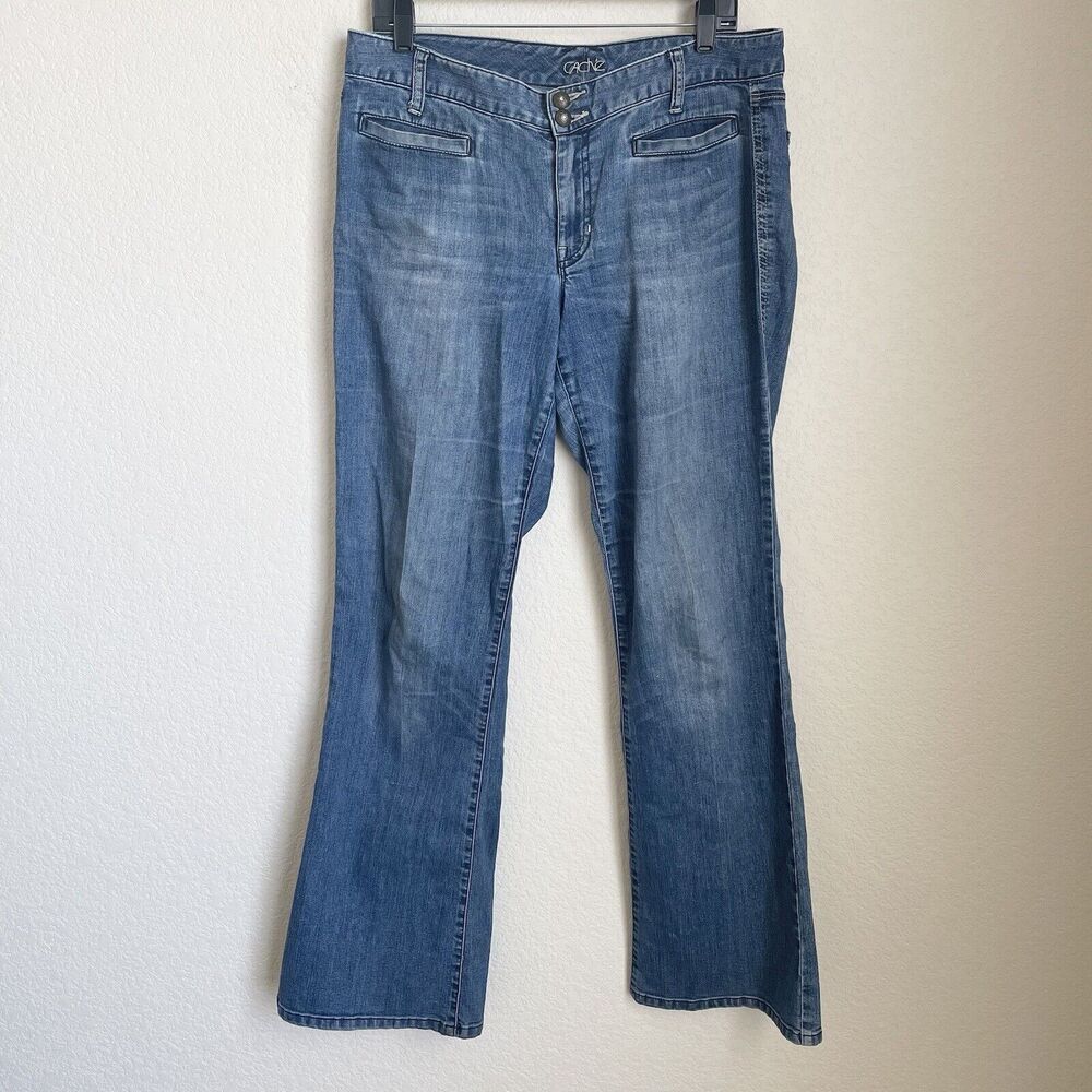 Cache Jeans Womens Size 12 Blue Dark Wash Bootcut Stretch Embellished Spring